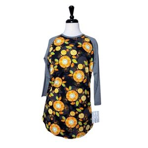 Lularoe Tunic Randy Style Size L/14-16 - NWT- Blk w Orange Floral Grey Sleeve